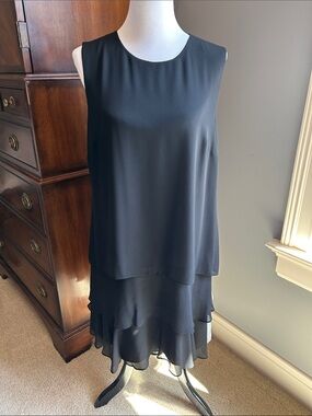 Lauren Ralph Lauren Black Sleeveless Layered Chiffon Dress.
